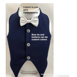 Custom Navy Dog Wedding Vest with Grey Buttons and Bowtie product image