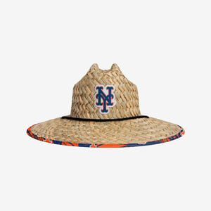 New York Mets Floral Straw Hat with Embroidered Logo and Black Lace Chin String product image