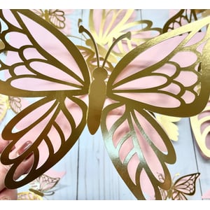 24 Pcs 3D Gold & Pink Paper Butterflies for Decoration product image