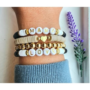 Personalized Heishi Bead Bracelet with Gold Accents product image