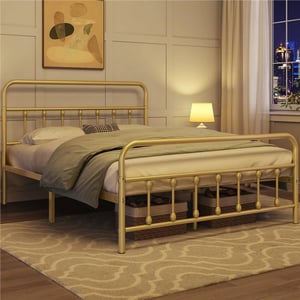 Antique Gold Twin XL Bed Frame with Metal Slats and High Headboard product image