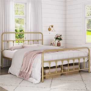 Antique Gold Twin XL Bed Frame with Metal Slats and High Headboard product image