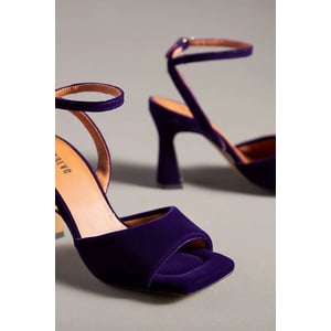 Dark Purple Puffy Ankle-Strap Heels by Maeve product image