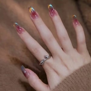 Handmade Rainbow Cat Eye Nail Art with Removable Nail Patches product image
