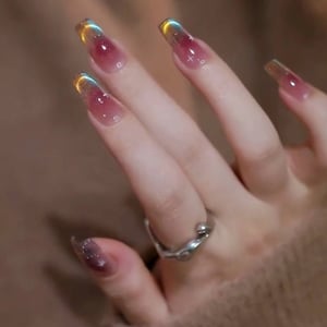 Handmade Rainbow Cat Eye Nail Art with Removable Nail Patches product image