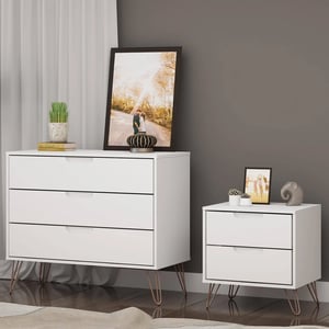 Modern White Dresser and Nightstand Set with Cutout Handles product image