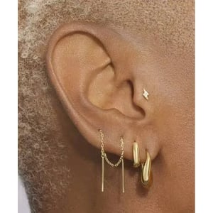 14K Gold Huggie Hoop Earrings with CZ Inlay product image