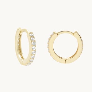 14K Gold Huggie Hoop Earrings with CZ Inlay product image