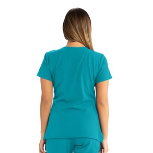 Teal V-Neck Scrub Top with Contrast Binding and 3 Pockets product image