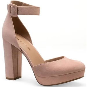 Stylish Retro-Inspired Nude Block Heel Pumps with Ankle Strap product image