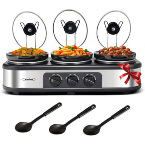 3-in-1 Slow Cooker with Ceramic Pots for Buffet Warming and Meal Preparation product image
