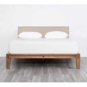 Elegant Walnut Queen Platform Bed Frame with Cushion-Coated Slats and Headboard Option product image