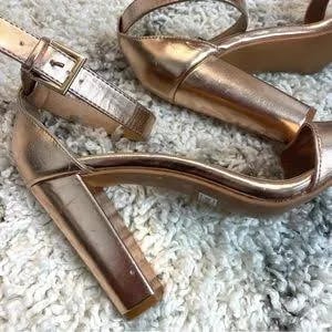 Rose Gold Strappy Heels with Tapered Heel and Extra Cushioned Insole product image