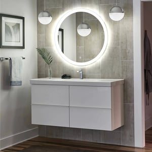 Customizable Sandblasted LED Bathroom Mirror with Bluetooth Speaker and Light Temperature Options product image