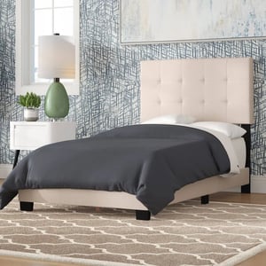 Grid-Tufted Beige Fabric Twin Bed with Stylish Headboard product image