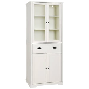VEIKOUS 72" Kitchen Pantry Storage Cabinet with Microwave, Buffet Cabinet with Hutch, Off-White, Beige product image