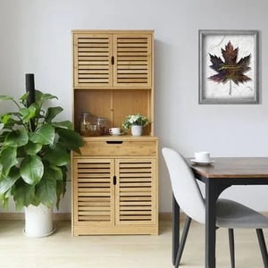 Bamboo Microwave Cabinet with Storage and Drawers product image