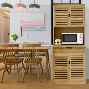 Bamboo Microwave Cabinet with Storage and Drawers product image