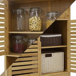 Sturdy Bamboo Kitchen Pantry Cabinet with Microwave Stand and Adjustable Shelves product image
