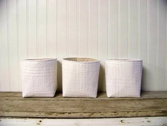 Vintage White Knit Blanket Basket for Storage and Organization product image