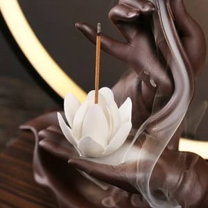 Elegant White Lotus LED Backflow Incense Burner for Meditation and Relaxation product image