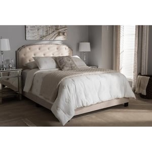 Beige Fabric Upholstered Panel Bed with Curvaceous Headboard product image