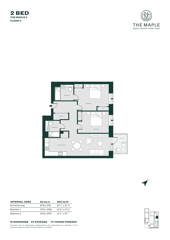 Floor plan for 2 Bed B4