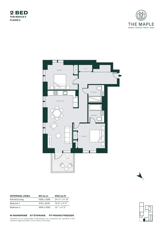 Floor plan for 2 Bed B2