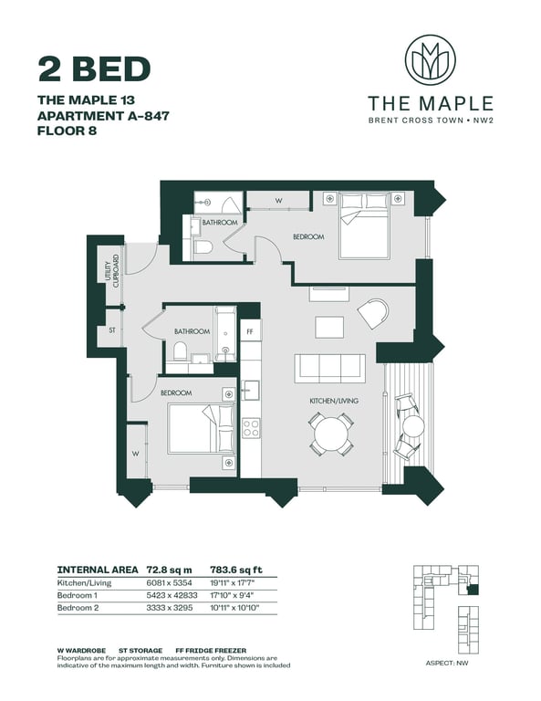 Floor plan for 2 Bed B3