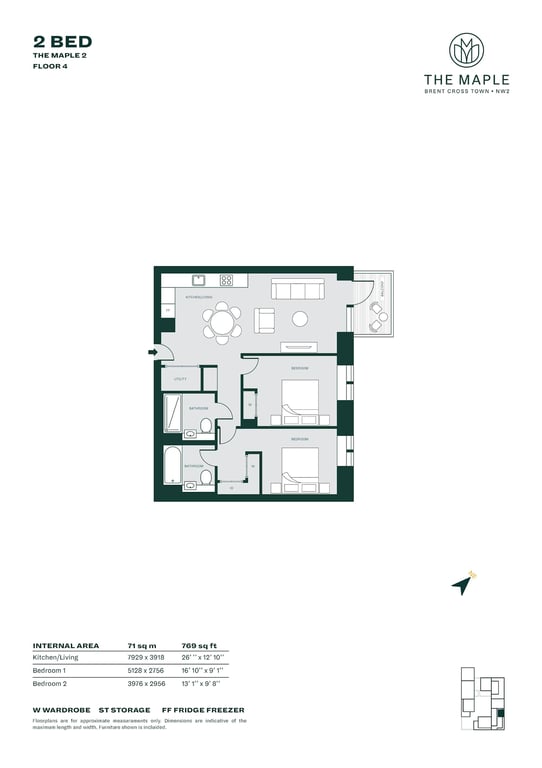 Floor plan for 2 Bed B1