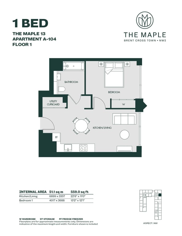 Floor plan for 1 Bed A3