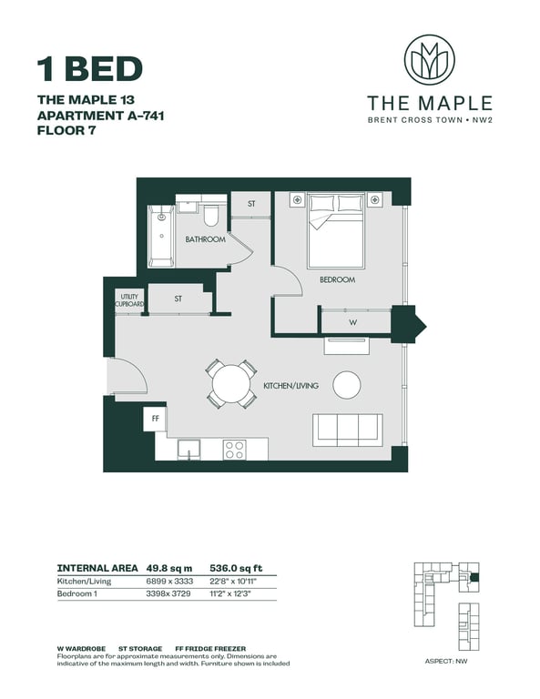 Floor plan for 1 Bed A2