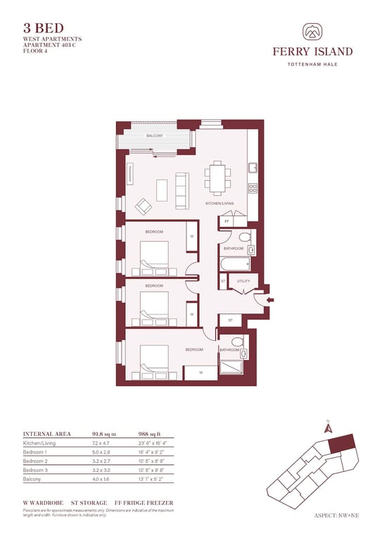 Floor plan for Three Bed C1