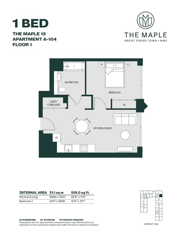Floor plan for 1 Bed A3