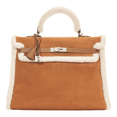 Herm&egrave;s Kelly 35 cm Teddy Plush Grizzly Alezan Palladium Hardware