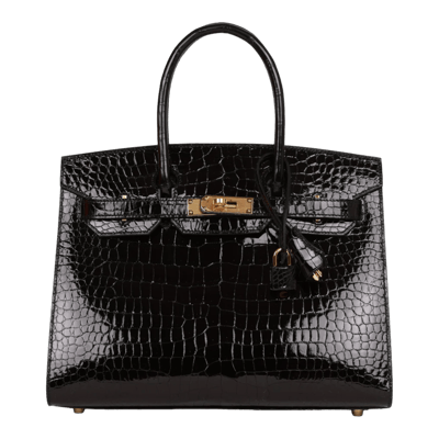 Herm&egrave;s Birkin 30 cm Sellier Crocodile Porosus Lisse Noir Gold Hardware