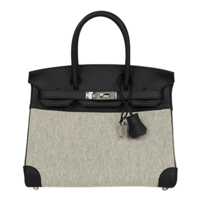 Herm&egrave;s Birkin 25 cm Toile H Ecru &amp; Swift Noir Palladium Hardware