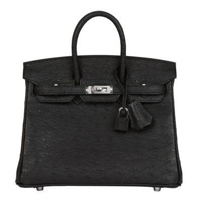 Herm&egrave;s Birkin 25 cm Autruche Noir Palladium Hardware