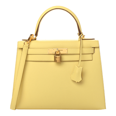 Herm&egrave;s Kelly 28 cm Epsom Sellier Jaune Poussin Gold Hardware