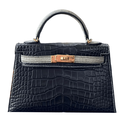 Herm&egrave;s Kelly 20 cm Horse Shoe Stamped Sellier Mississipiensis Alligator Matte Noir &amp; Gris Permabrass Hardware