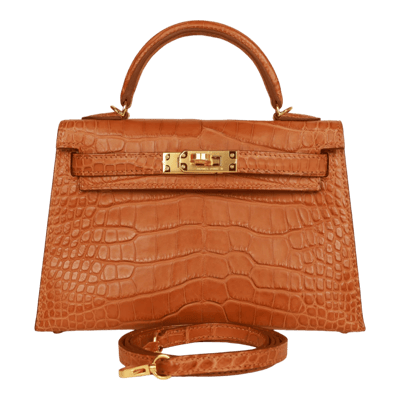 Herm&egrave;s Kelly 20 cm Sellier Mississippiensis Alligator Matte Orange Abricot Gold Hardware