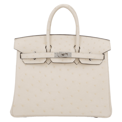 Herm&egrave;s Birkin 25 cm Autruche Nata Palladium Hardware