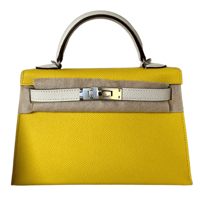 Herm&egrave;s Kelly 20 cm Epsom Sellier Jaunes de Naples / Craie Palladium Hardware