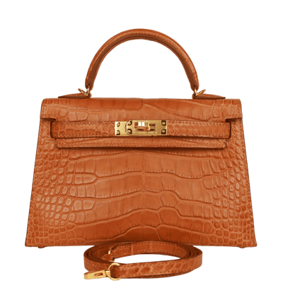 Herm&egrave;s Kelly 20 cm Sellier Mississippiensis Alligator Matte Abricot Gold Hardware