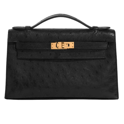 Herm&egrave;s Kelly To Go 22 cm Autruche Noir Gold Hardware