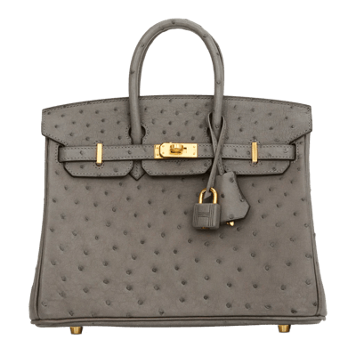 Herm&egrave;s Birkin 30 cm Autruche Gris Meyer Gold Hardware