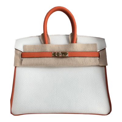 Herm&egrave;s Birkin 25 cm Togo Craie &amp; Orange Herm&egrave;s Gold Hardware