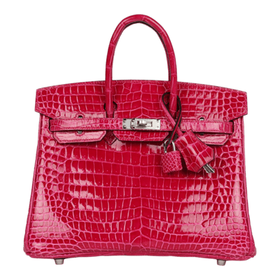 Herm&egrave;s Birkin 25 cm Crocodile Porosus Lisse Rose Mexico Palladium Hardware