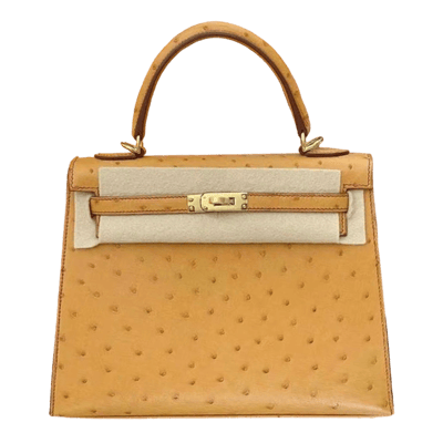 Herm&egrave;s Kelly 25 cm Autruche Gold Gold Hardware