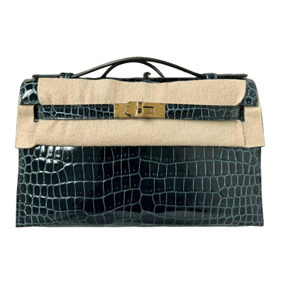 Herm&egrave;s Kelly To Go 22 cm Crocodile Porosus Lisse Vert Rousseau Gold Hardware